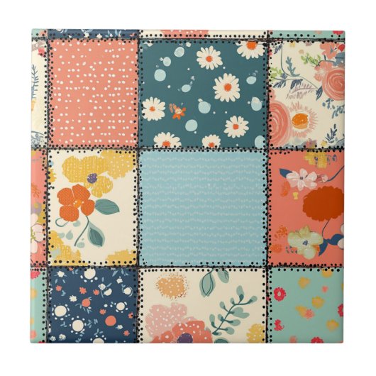 Bloemen Patchwork Patchwork Patroon (6) Tegeltje (Voorkant)
