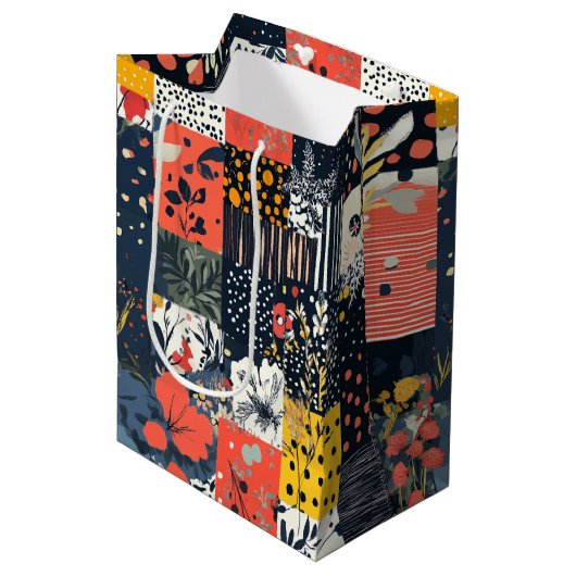  Bloemen Patchwork Patchwork Patroon (7) Medium Cadeauzakje (Voorkant Gekanteld)