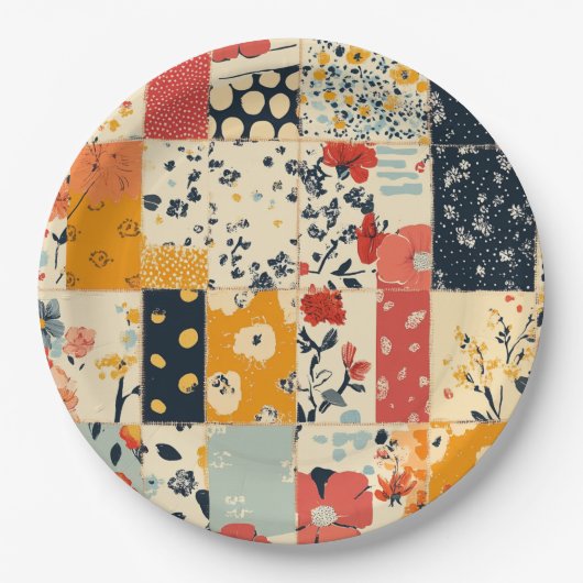  Bloemen Patchwork Patchwork Patroon (8) Papieren Bordje (Voorkant)