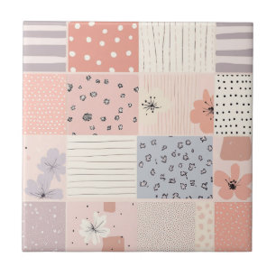 Bloemen Patchwork Patroon - Pastel (10) Tegeltje