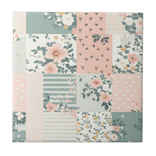  Bloemen Patchwork Patroon - Pastel (1) Tegeltje