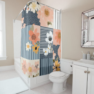  Bloemen Patchwork Patroon - Pastel (3) Douchegordijn
