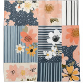 Bloemen Patchwork Patroon - Pastel (3) Douchegordijn (Voorkant)