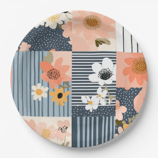  Bloemen Patchwork Patroon - Pastel (3) Papieren Bordje