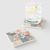  Bloemen Patchwork Patroon - Pastel (3) Stenen Onderzetter (Zijkant)