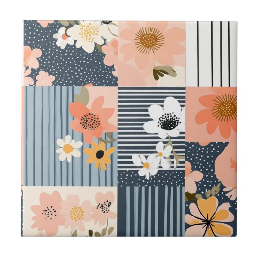  Bloemen Patchwork Patroon - Pastel (3) Tegeltje (Voorkant)