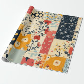 Bloemen Patchwork Quilt Patroon Cadeaupapier (Uitgerold)