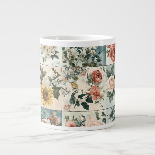  Bloemen Patchwork Style Design Extra Grote Beker (Voorkant)