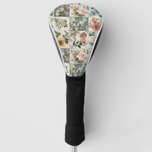 Bloemen Patchwork Style Design Golfheadcover (Voorkant)