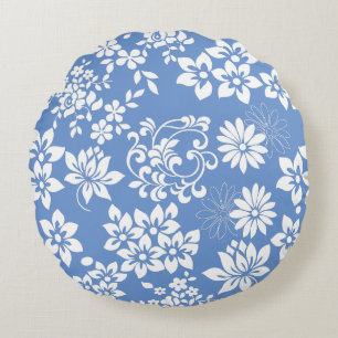 Bloemen patroon.b L Blauw BG Rond Kussen
