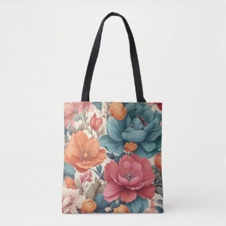 Bloemen patroon gedempt levendige kleuren Canvas t Draagtas