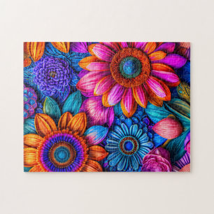 Bloemen patroon in boho stijl - legpuzzel
