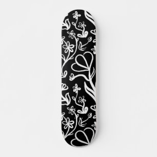 Bloemen Patroon in wit op zwart Skateboard