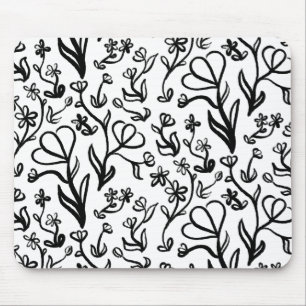 Bloemen Patroon in zwart-wit Muismat