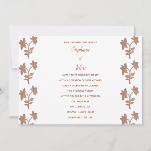 Bloemen Patroon Terracotta Wit Eenvoudige Bruiloft Kaart (Voorkant)