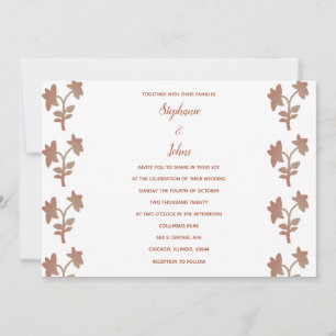 Bloemen Patroon Terracotta Wit Eenvoudige Bruiloft Kaart