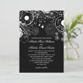 Bloemen Patroon Zwart/Wit - bruiloft uitnodiging (Staand voorkant)