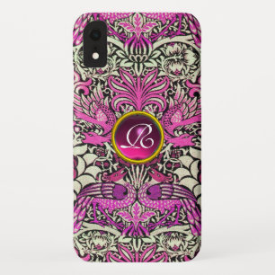 BLOEMEN,PAUWEN, DRAGEN, ROZE EDELGESTEENTE MONOGRA iPhone XR HOESJE