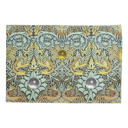 BLOEMEN, PAUWEN, DRAKEN, GELE WITTE EDELSTENEN KUSSENSLOOP (Achterkant-Links)