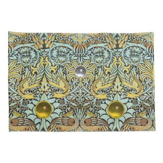 BLOEMEN, PAUWEN, DRAKEN, GELE WITTE EDELSTENEN KUSSENSLOOP (Achterkant-Rechts)