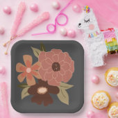 Bloemen Peach Grey Botanical Event Papieren Bordje (Feest)