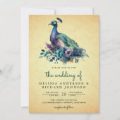  Bloemen Peacock Foto QR Code Bruiloft Kaart (Voorkant)