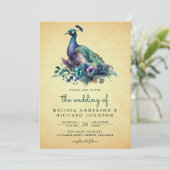  Bloemen Peacock Foto QR Code Bruiloft Kaart (Staand voorkant)