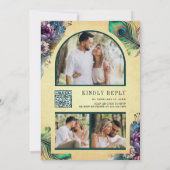  Bloemen Peacock Foto QR Code Bruiloft Kaart (Achterkant)