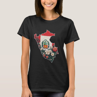 Bloemen Peru Kaart Vlag Bloemen vrouwen Meisje Kle T-shirt