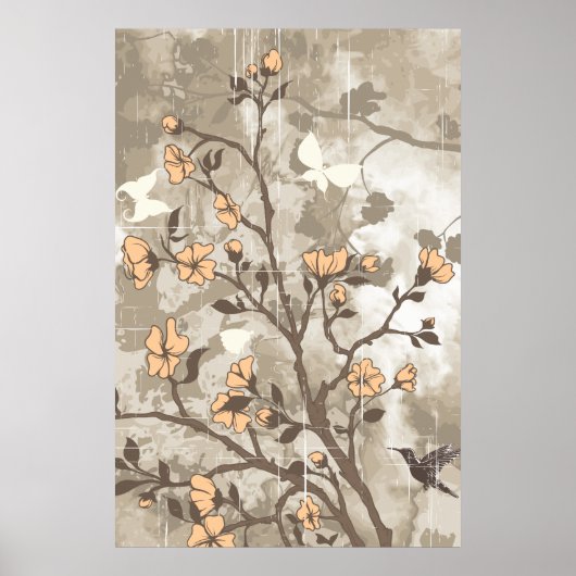 bloemen perzikkleurig, sappe florale grunge aange poster (Voorkant)