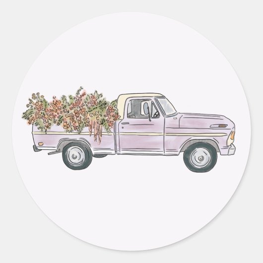 bloemen pick-up truck ronde sticker (Voorkant)