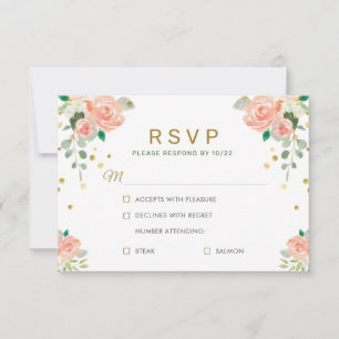 Bloemen Pioen en Goud Confetti Classy Elegant Chic RSVP Kaartje