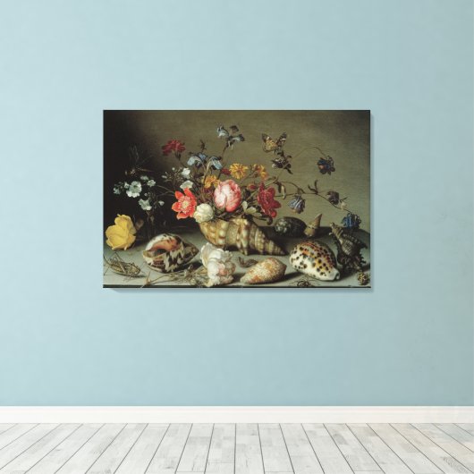 Bloemen, planken en insecten Balthasar van der Ast Canvas Afdruk (Insitu (Houten vloer))