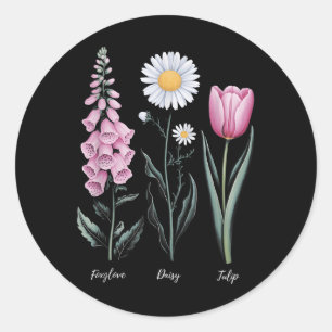 Bloemen Plant Foxglove Daisy Tulip Flower G Ronde Sticker