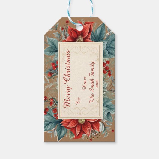  Bloemen Poinsettia Gift Label Cadeaulabel (Voorkant)