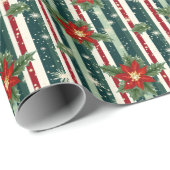 Bloemen Poinsettia Kerst gestreept Cadeaupapier (Rol Hoek)