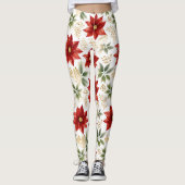 Bloemen Poinsettia Rode Bloem Leggings (Voorkant)
