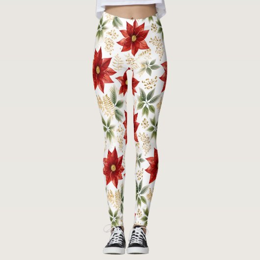Bloemen Poinsettia Rode Bloem Leggings (Voorkant)