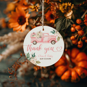 Bloemen Pompoen Truck Baby shower Bedankjes Labels