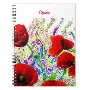 Bloemen Poppy Bloemen Kleurrijke Artsy Custom Name Notitieboek
