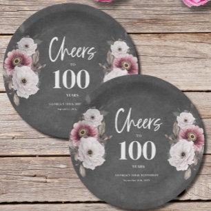 Bloemen Proost op 100e verjaardag Papieren Bordje