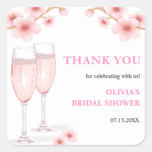 Bloemen & Prosecco Bloemige Bruiloftsdankjewel Vierkante Sticker