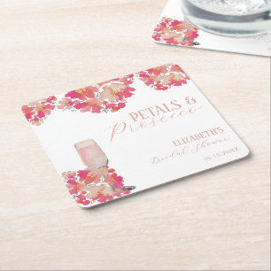 Bloemen & Prosecco Bruidsdouche Roze Bloemen Vierkante Kartonnen Onderzetter