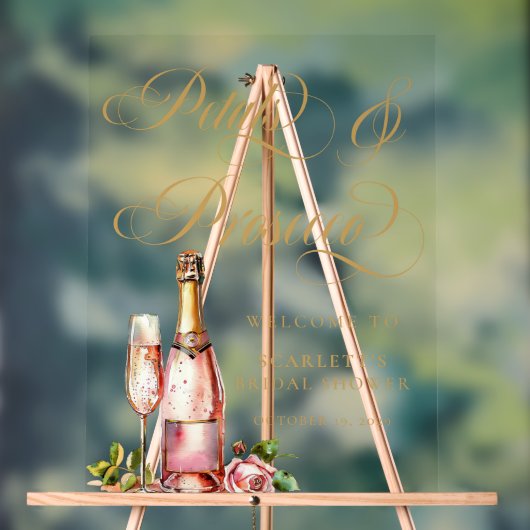 Bloemen & Prosecco Elegante Bruidsbruiloft Ontvang Acryl Bord (Neutraal)