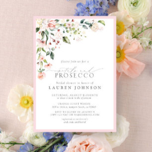 Bloemen & Prosecco Elegante Roze Bloemen Douche Kaart