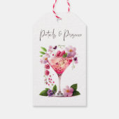 Bloemen & Prosecco Roze Roze Bloemige Bruiloftsbor Cadeaulabel (Achterkant)