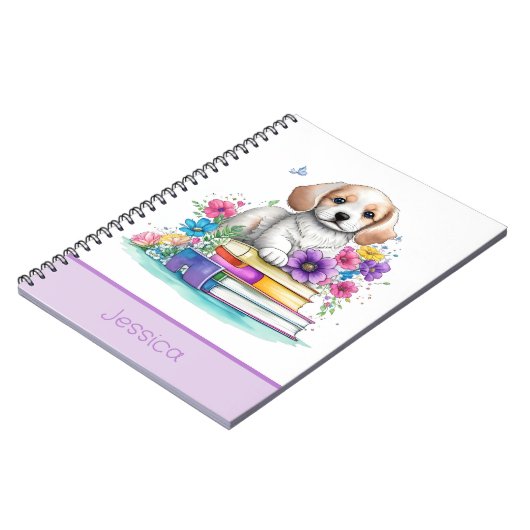 Bloemen & Puppies & Boeken Levendige Waterverf Sch Notitieboek (Linkerzijde)