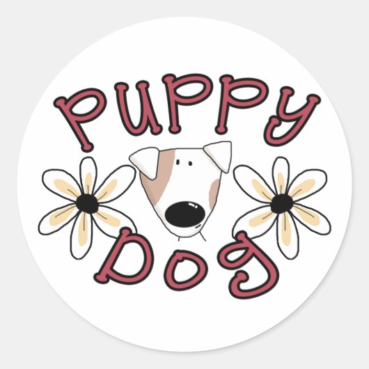 Bloemen Puppy Hond Ronde Sticker (Voorkant)