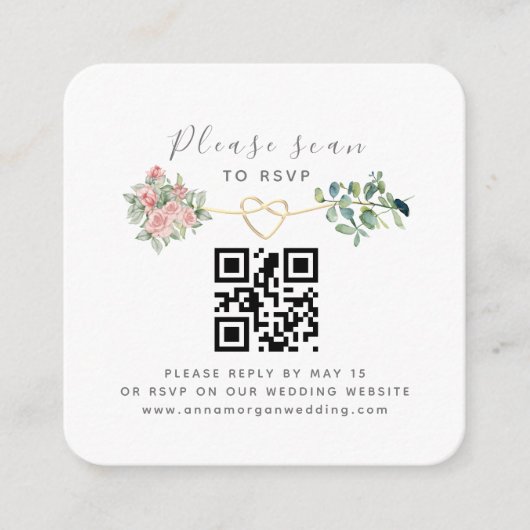 Bloemen QR Code Bruiloft RSVP Informatiekaartje (Voorkant)