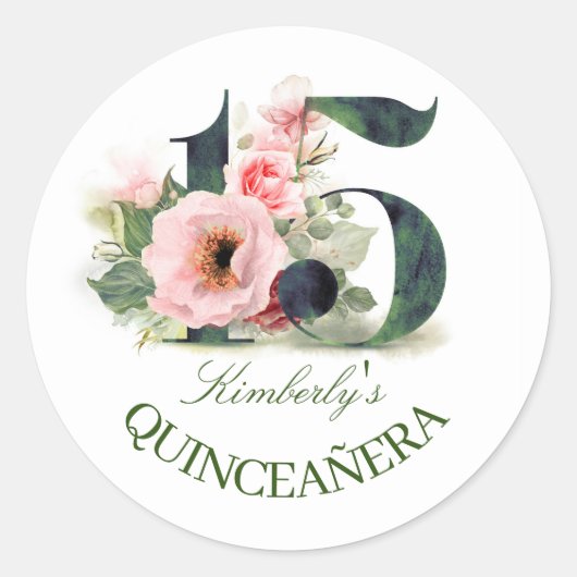 Bloemen Quinceanera Ronde Sticker (Voorkant)